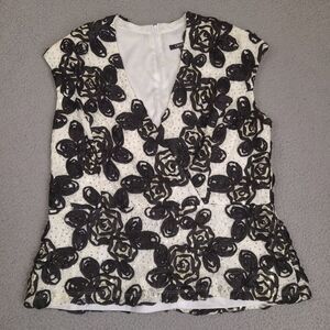 Onyx Nite Blouse Sleeveless Womens XL White Black Floral Sequin Lace Sheer Lined